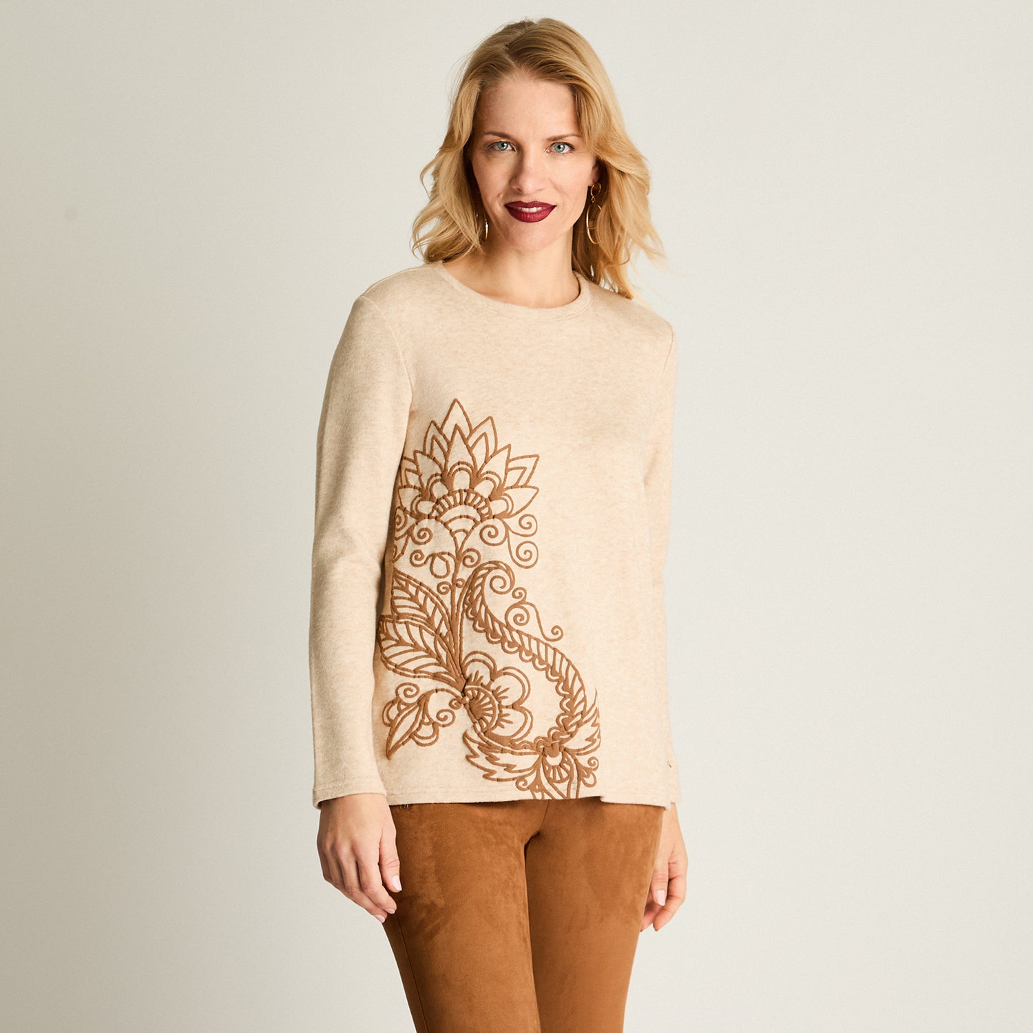Polera Lanilla Print Focalizado Beige