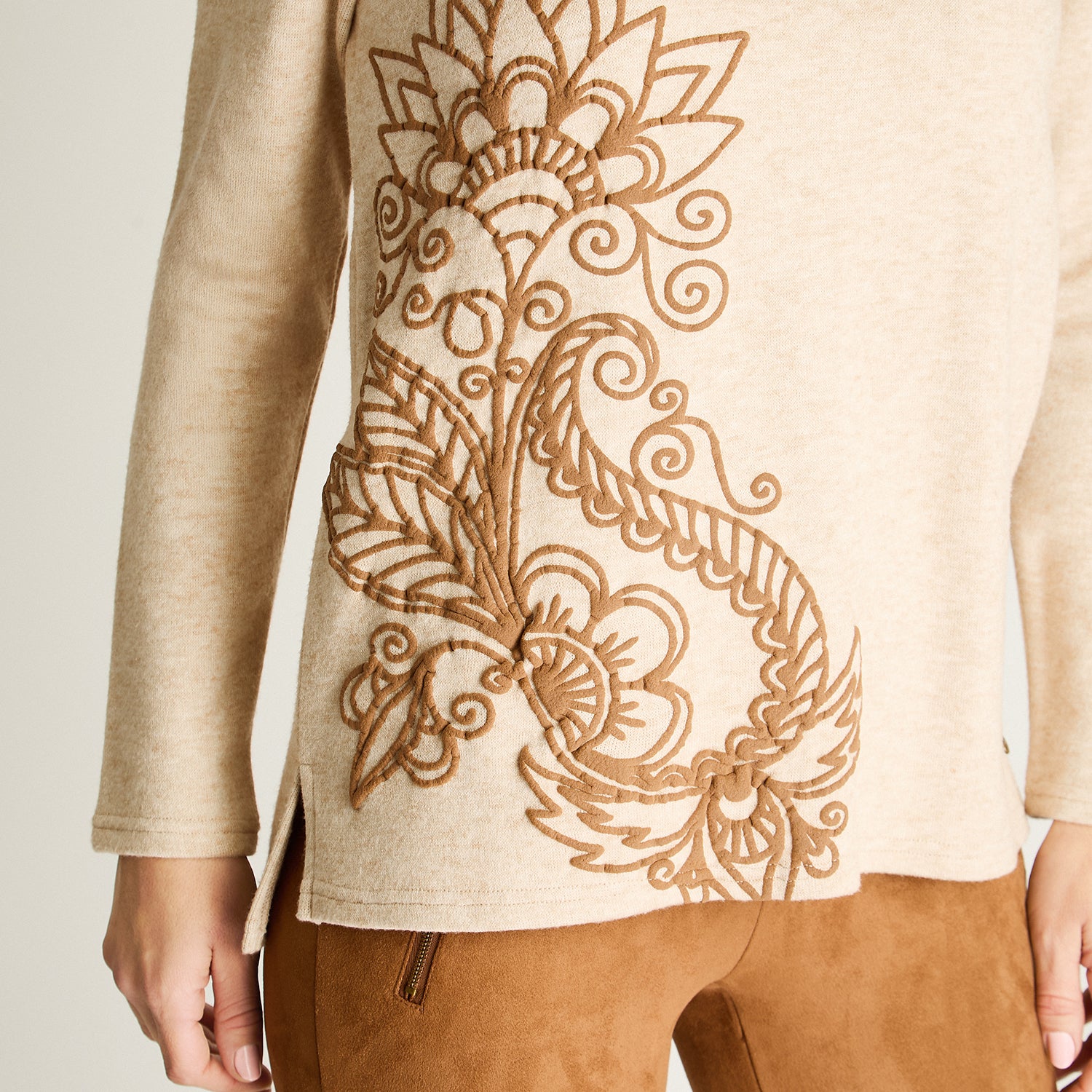 Polera Lanilla Print Focalizado Beige