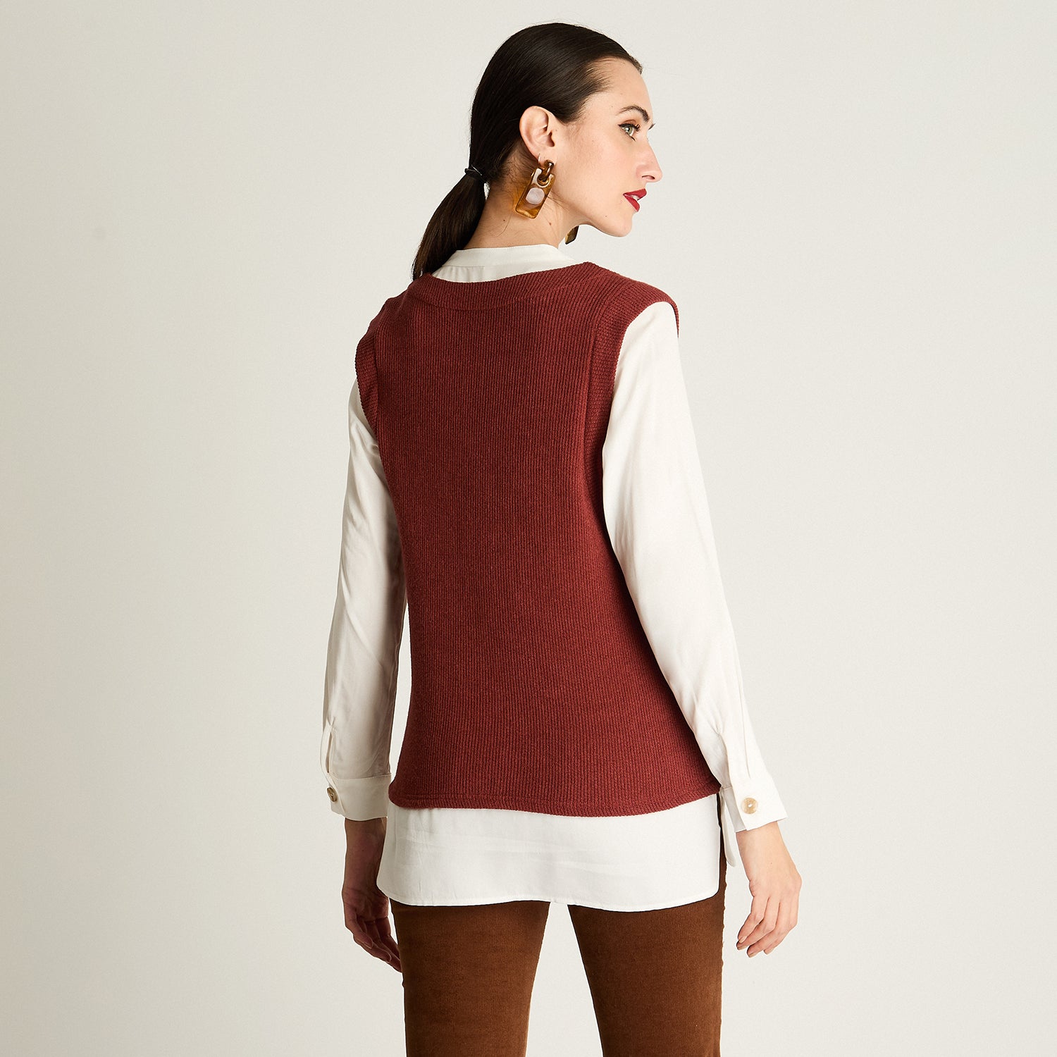 Blusa Con Chaleco De Lanilla Terracota