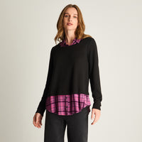 Blusa Fabric Mix Escocesa Negro