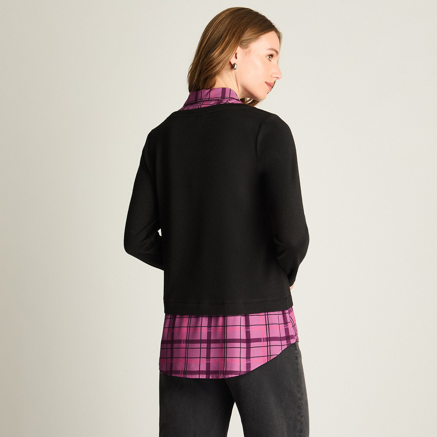 Blusa Fabric Mix Escocesa Negro
