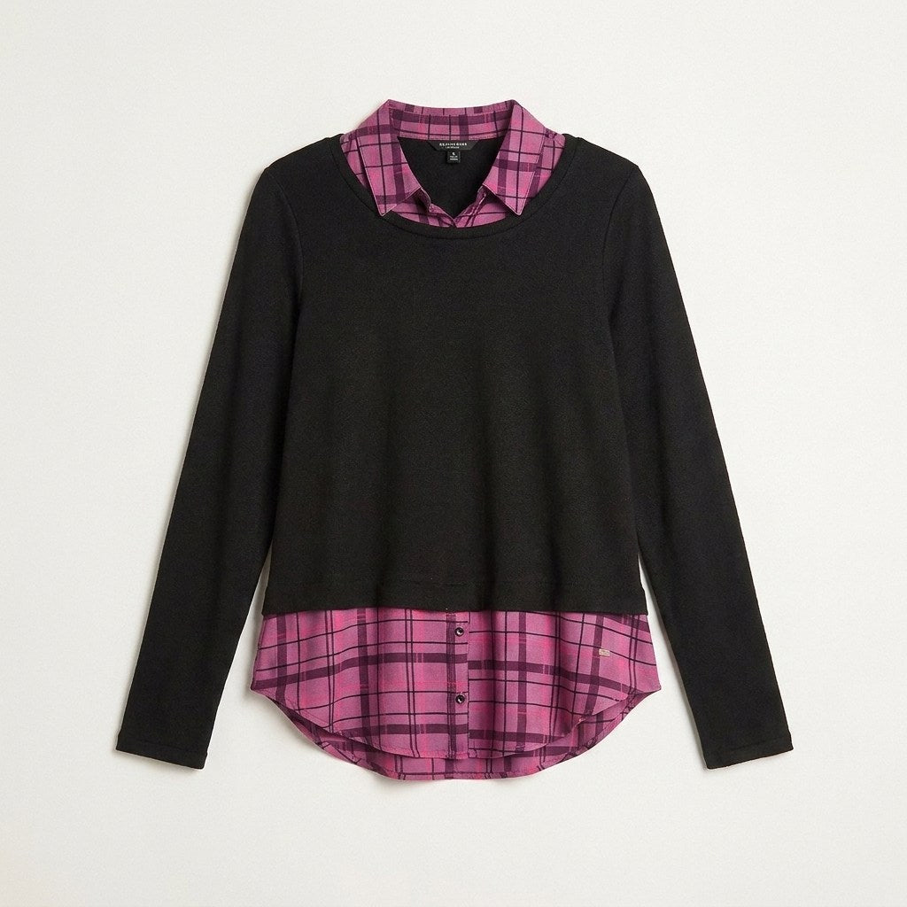 Blusa Fabric Mix Escocesa Negro en plano