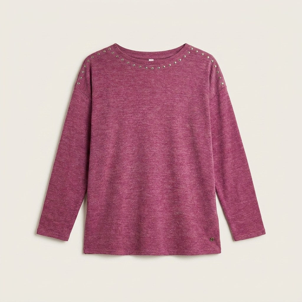 Polera Lanilla Con Straps Magenta en plano