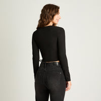 Polera Manga Larga Recogida Negro Acuarela