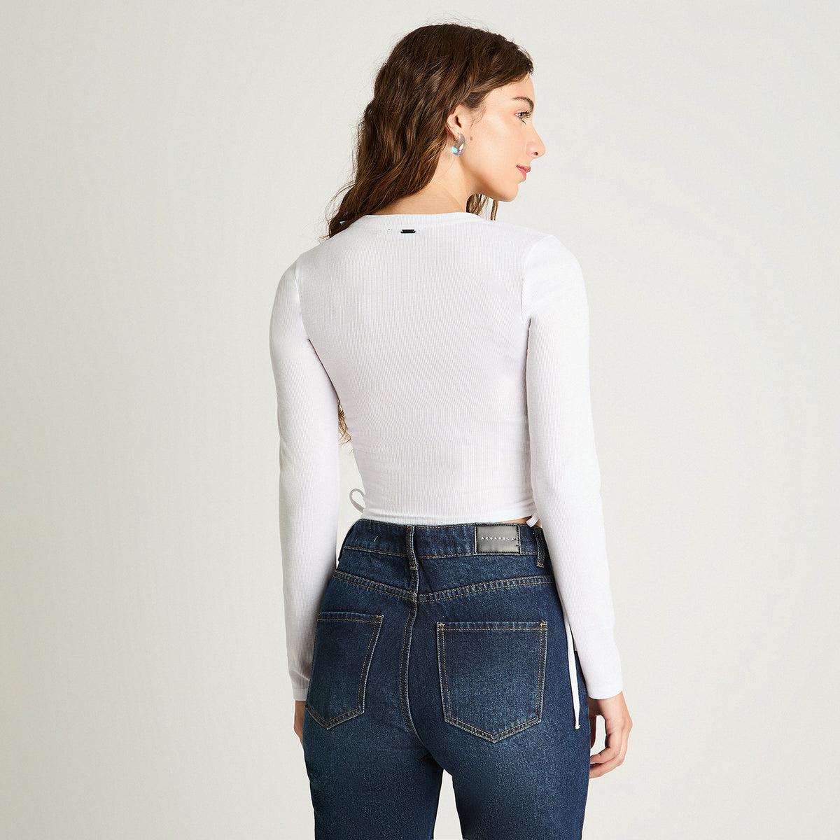 Polera Manga Larga Recogida Blanco Acuarela