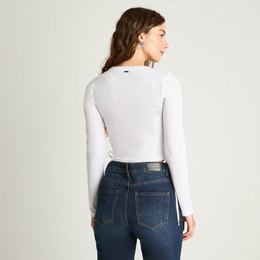 Polera Manga Larga Recogida Blanco Acuarela