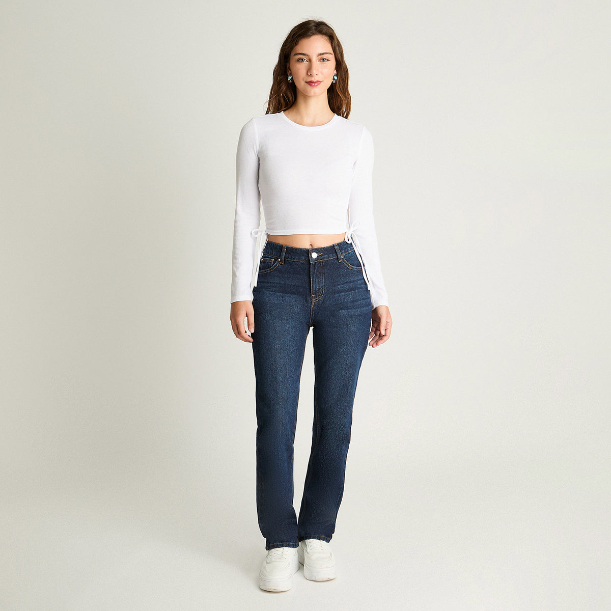 Polera Manga Larga Recogida Blanco Acuarela