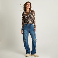 Polera Mesh Estampada Café Acuarela