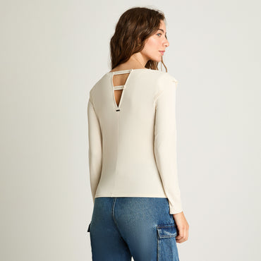 Polera Hombreras Print Localizado Beige Acuarela