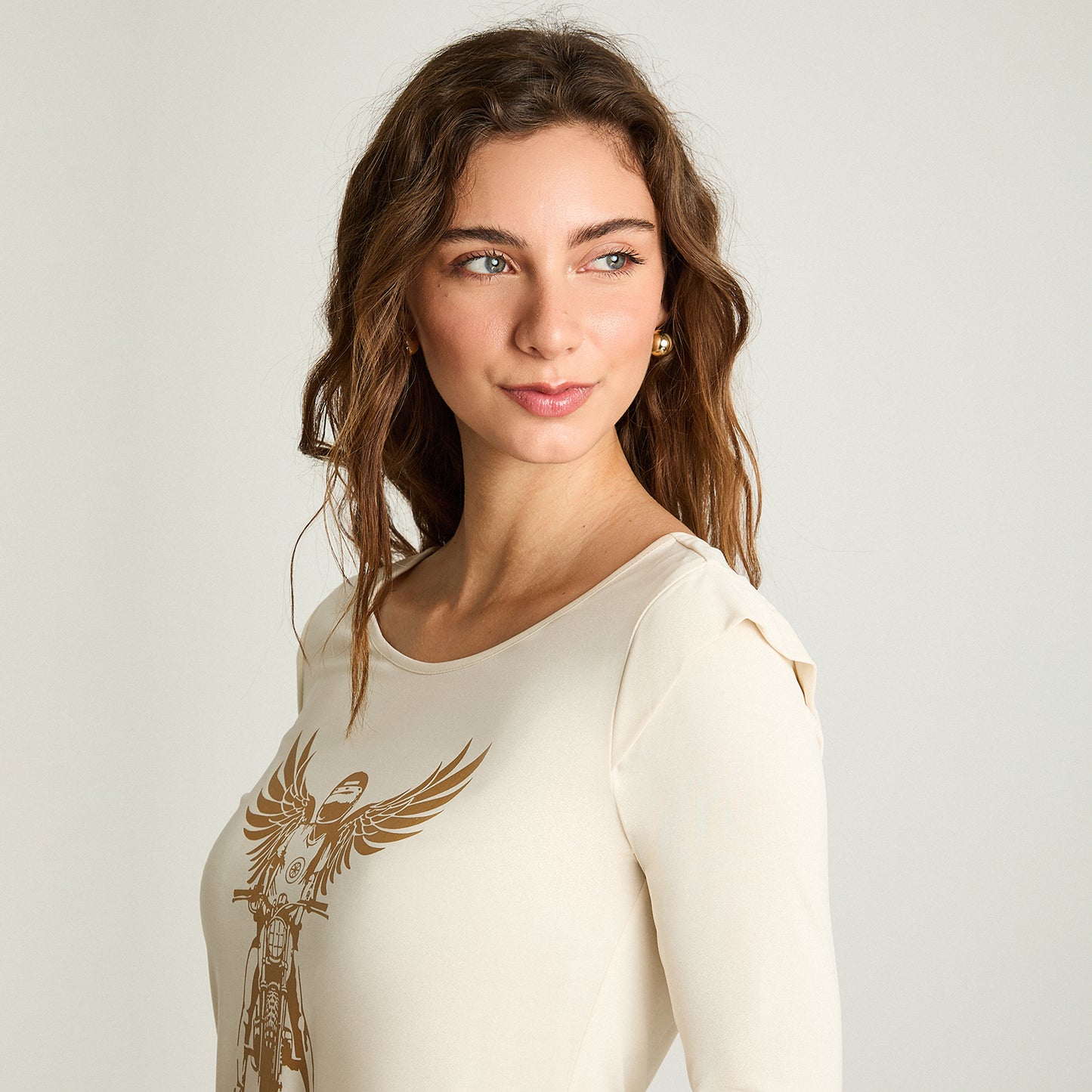 Polera Hombreras Print Localizado Beige Acuarela
