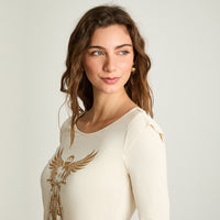 Polera Hombreras Print Localizado Beige Acuarela