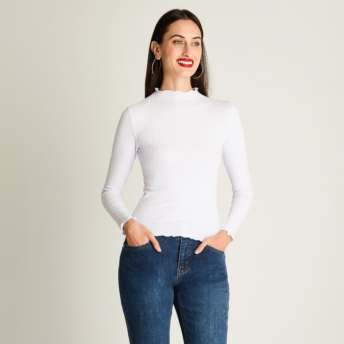 Polera Cuello Roule Manga Larga Basica Blanco