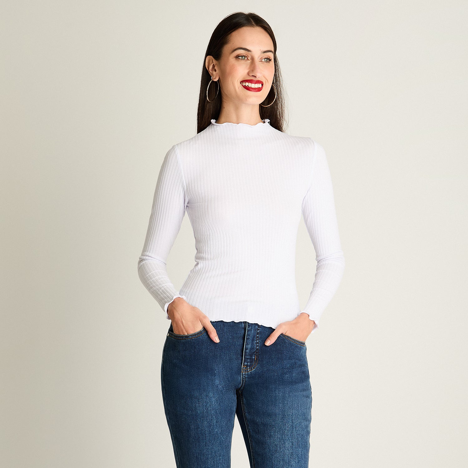 Polera Cuello Roule Manga Larga Basica Blanco