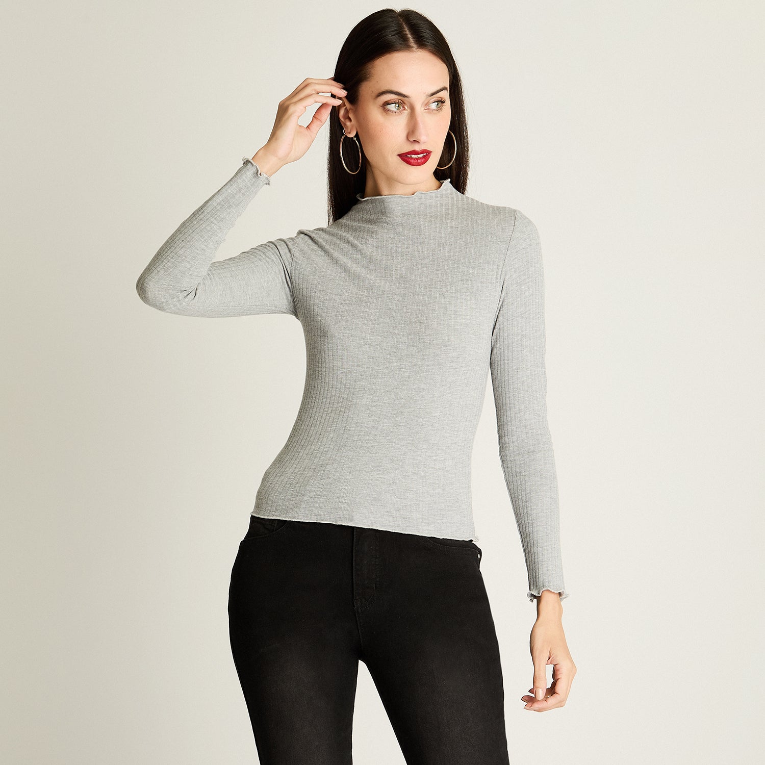 Polera Cuello Roule Manga Larga Basica Gris