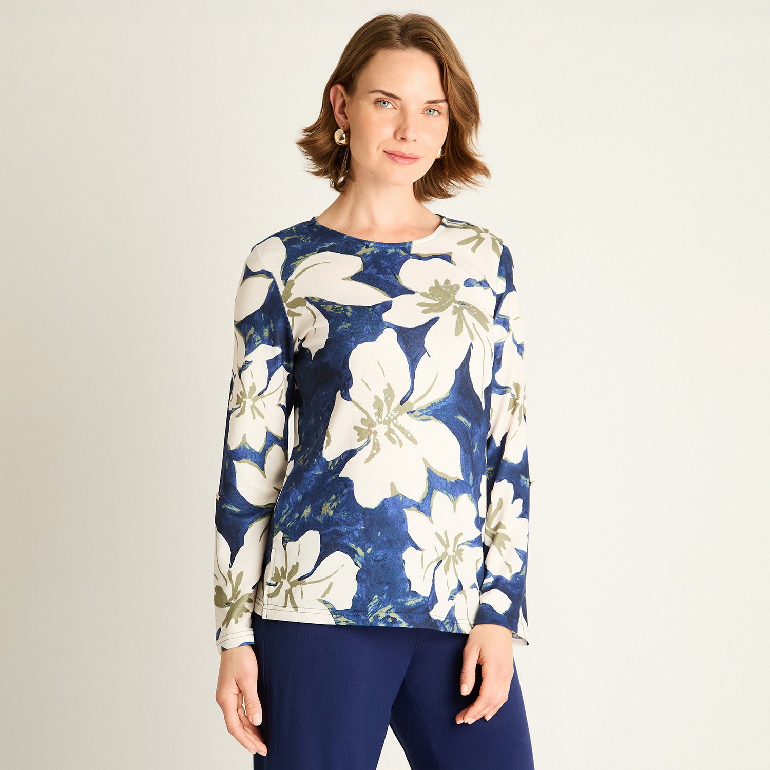 Polera Azul Estampado Floral