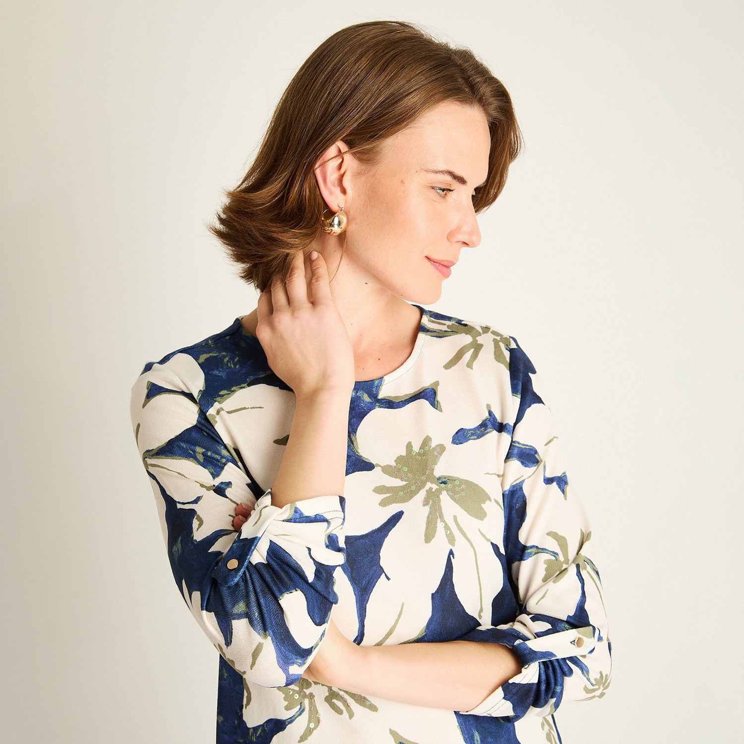 Polera Azul Estampado Floral
