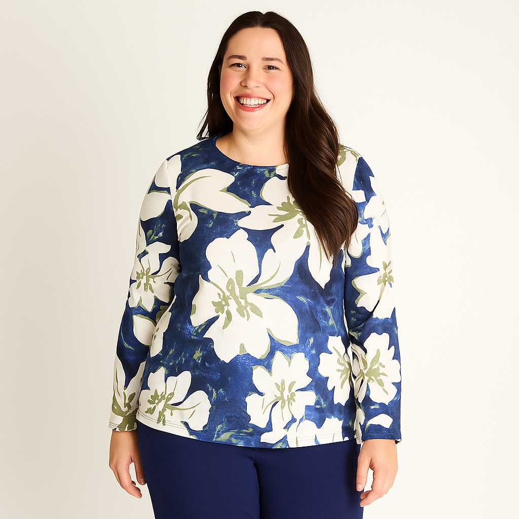 Polera Azul Estampado Floral