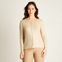 Polera Beige Manga Larga con Costura Frontal