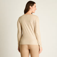 Polera Beige Manga Larga con Costura Frontal