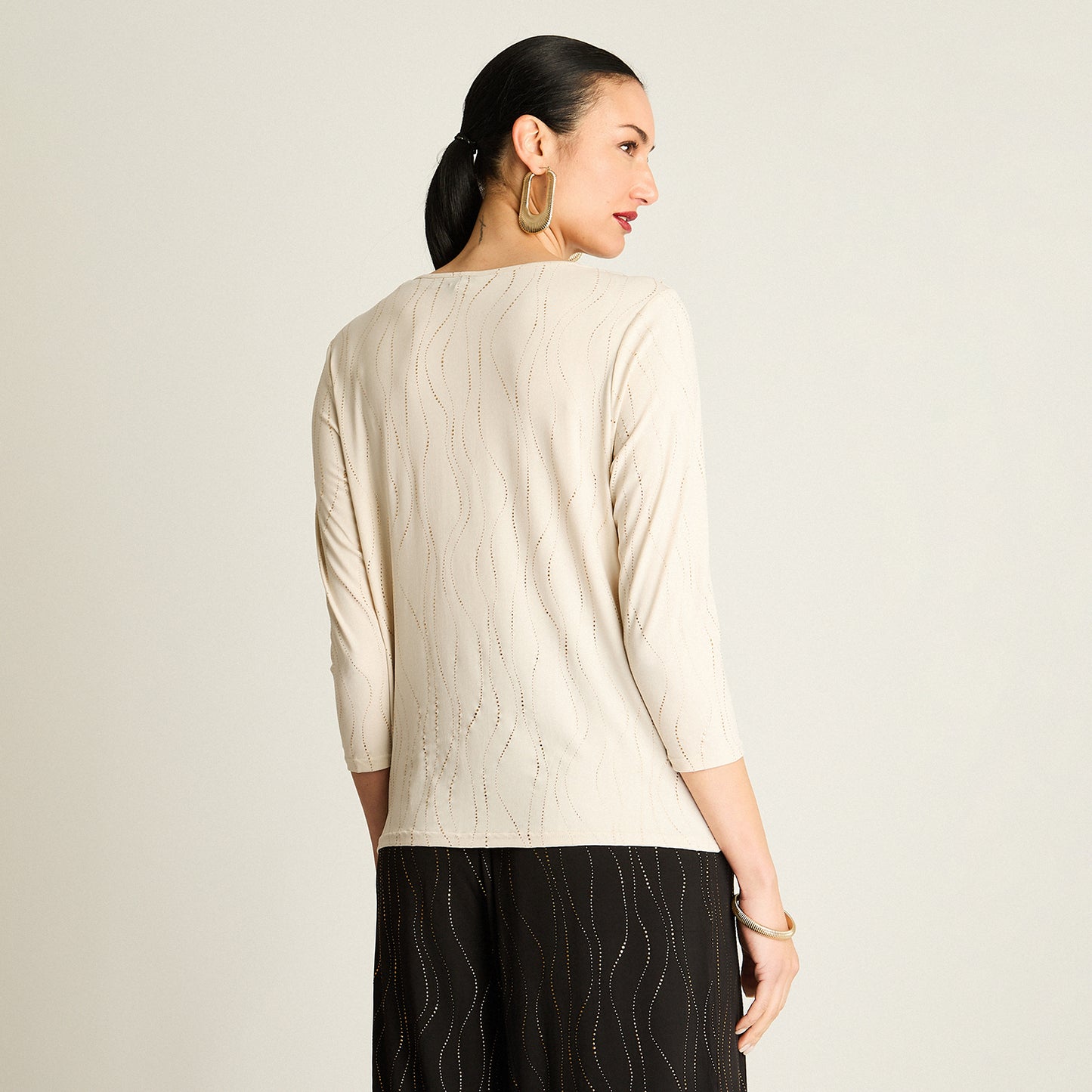 Polera Beige Brillo Ondulado - Lorenzo di Pontti
