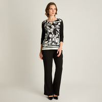 Polera Negro Floral Manga 3/4