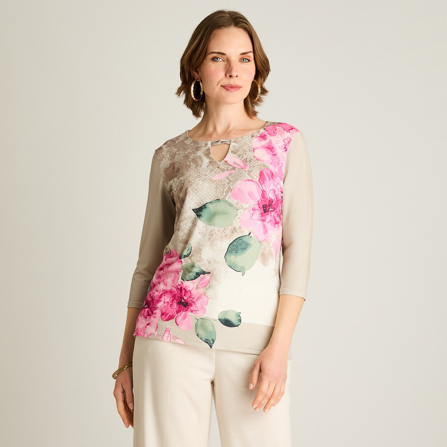 Polera Floral Crudo Manga 3/4