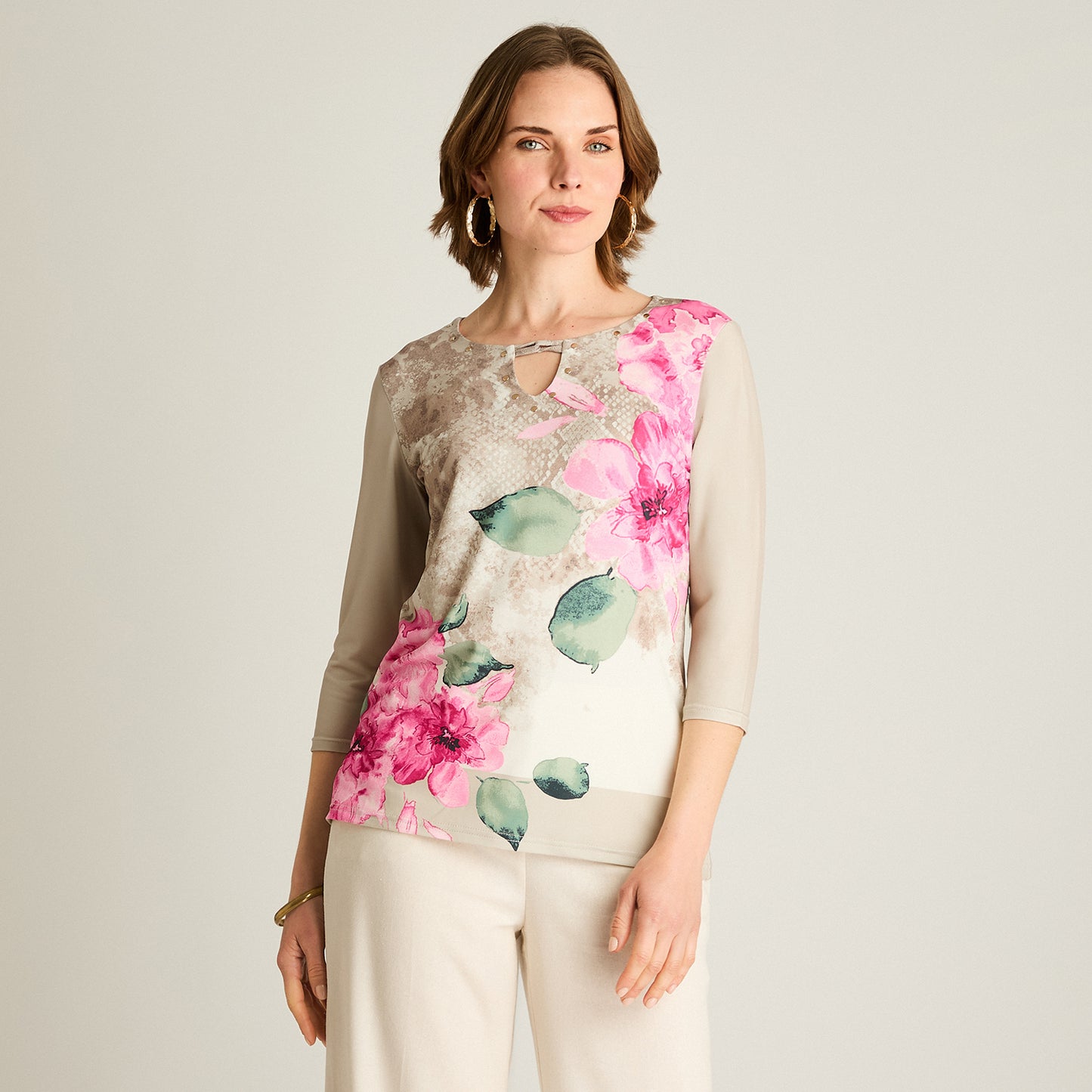 Polera Floral Crudo Manga 3/4