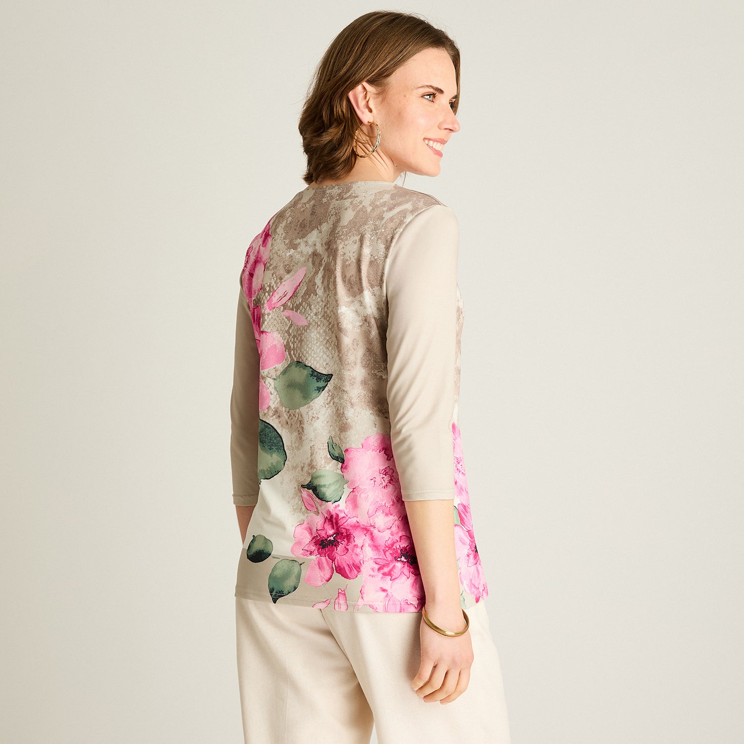 Polera Floral Crudo Manga 3/4