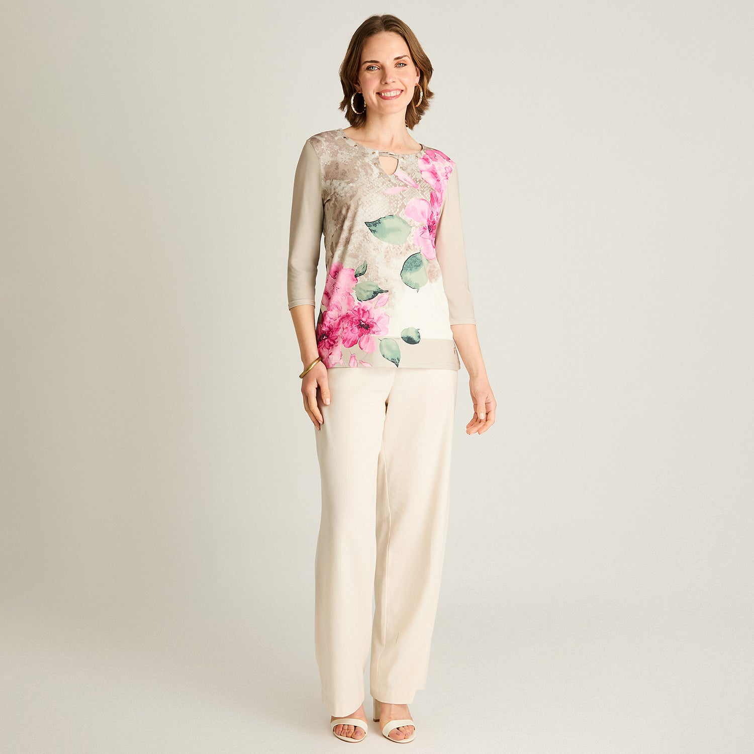 Polera Floral Crudo Manga 3/4