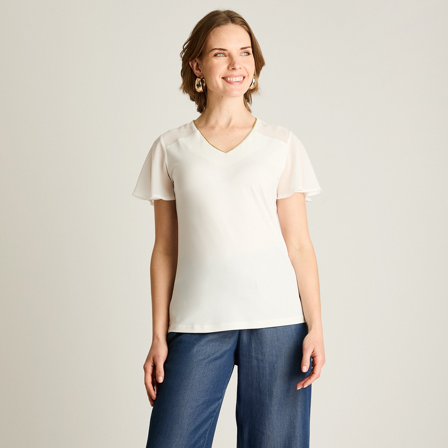 Polera Crudo Manga Corta Volantes