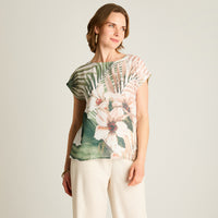 Polera Verde Estampado Tropical Manga Corta