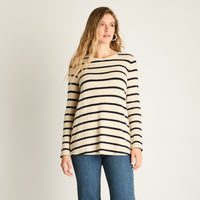 Polera Beige Manga Larga Elasticidad Media Sin Forro Calce Holgado
