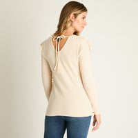Polera Beige Manga Larga Baja elasticidad Sin Forro Calce Normal