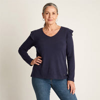 Polera Azul Manga Larga en modelo adulta