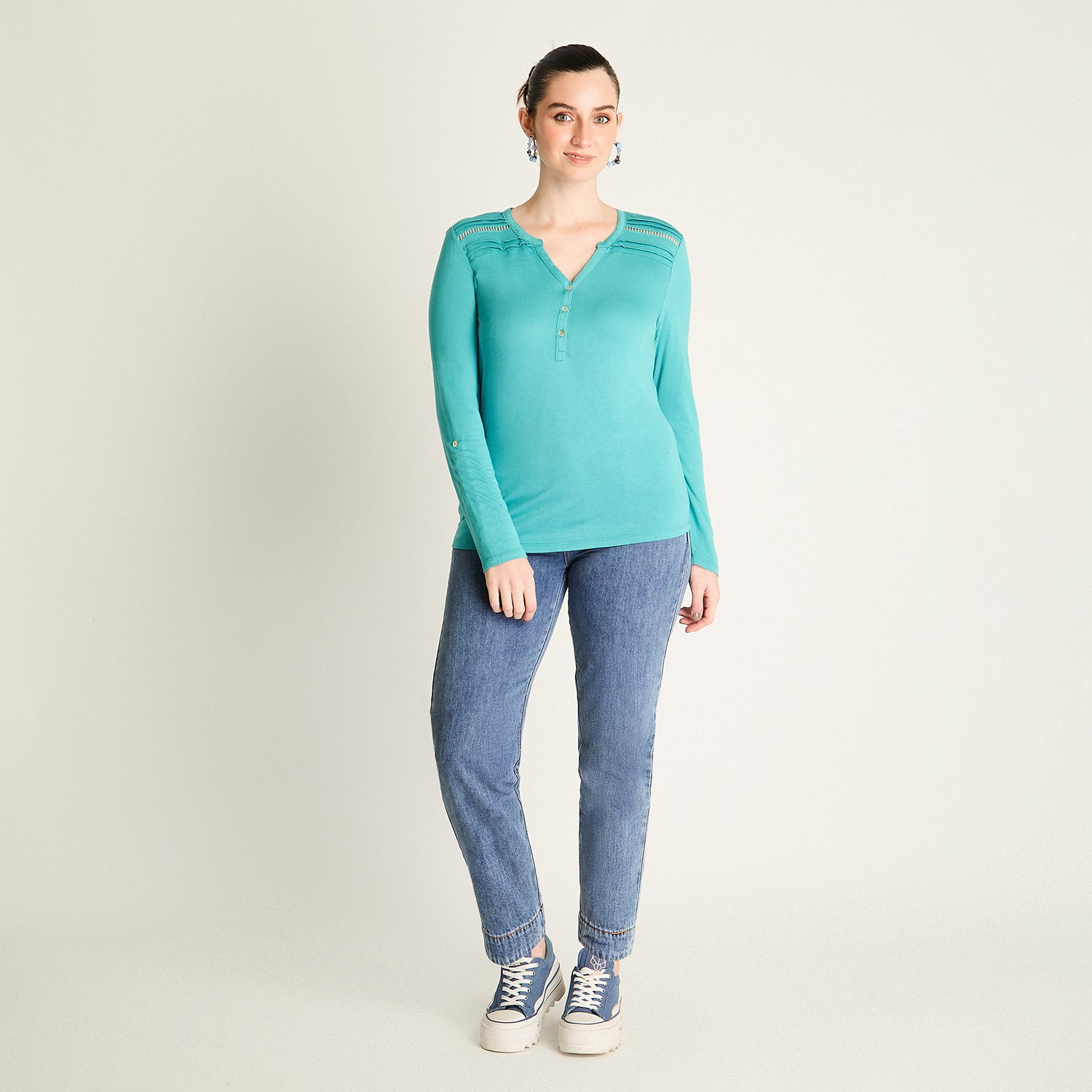 Polera Petróleo con Botones