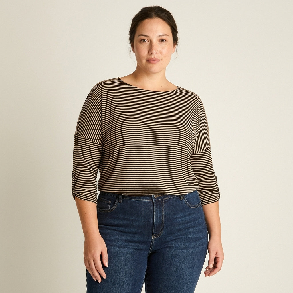 Polera Camel a Rayas Manga Larga