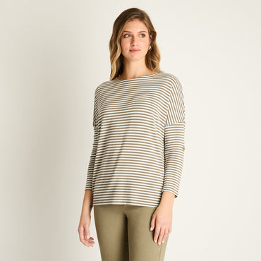 Polera Verde Manga Larga Elasticidad Media Sin Forro Calce Holgado