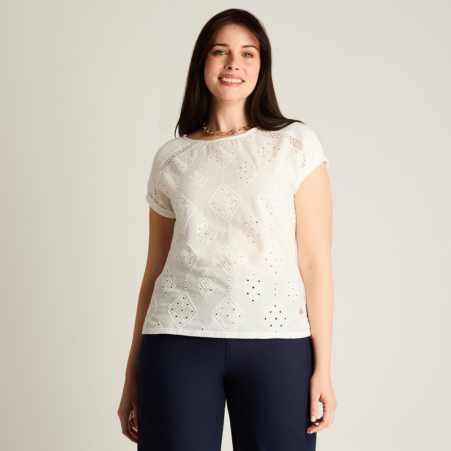 Polera Blanco Manga Corta Elasticidad Media Sin Forro Calce Normal