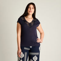 Polera Azul Manga Corta con Escote en V