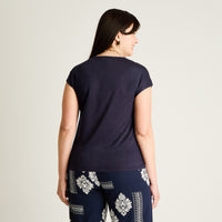 Polera Azul Manga Corta con Escote en V