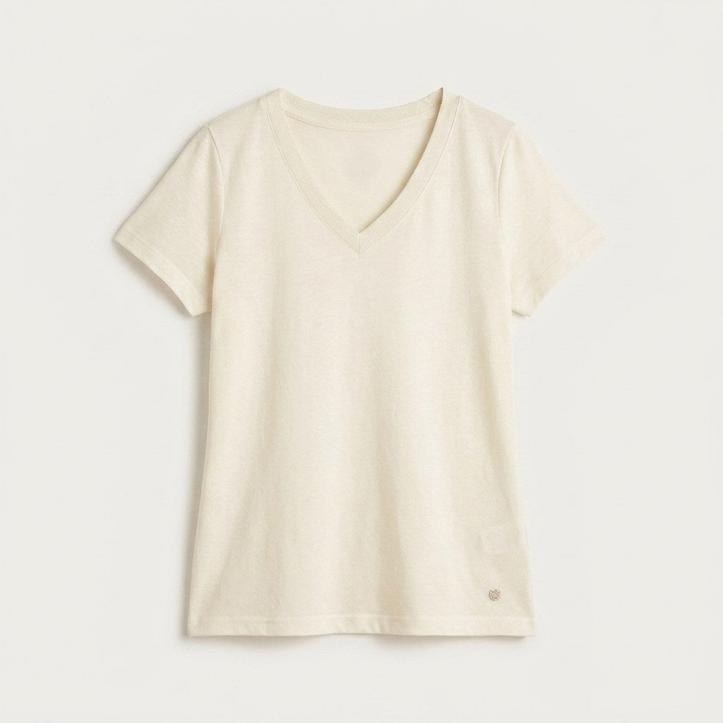 Polera Crudo Escote V Manga Corta en plano
