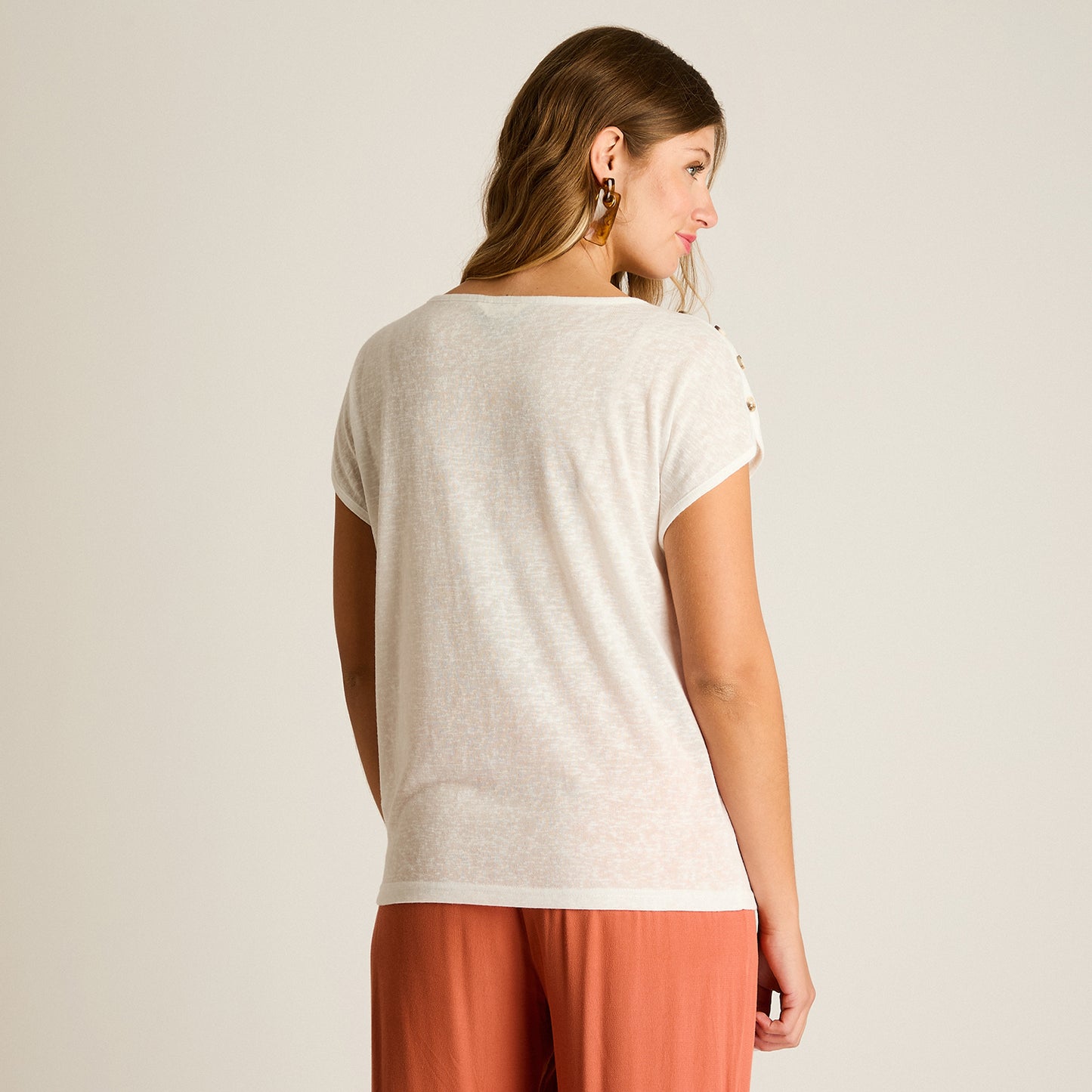 Polera Crudo Manga Corta Elasticidad Media Sin Forro Calce Holgado