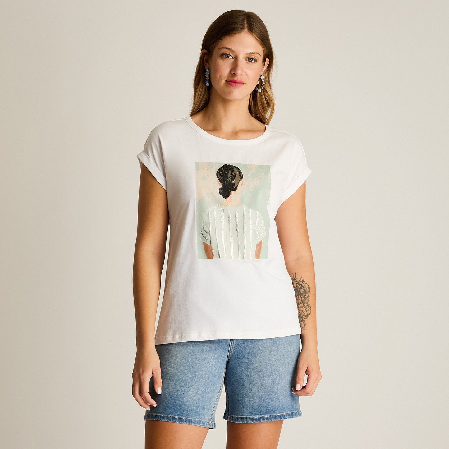 Polera Blanco Manga Corta Elasticidad Media Sin Forro Calce Normal