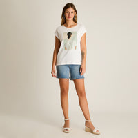 Polera Blanco Manga Corta Elasticidad Media Sin Forro Calce Normal