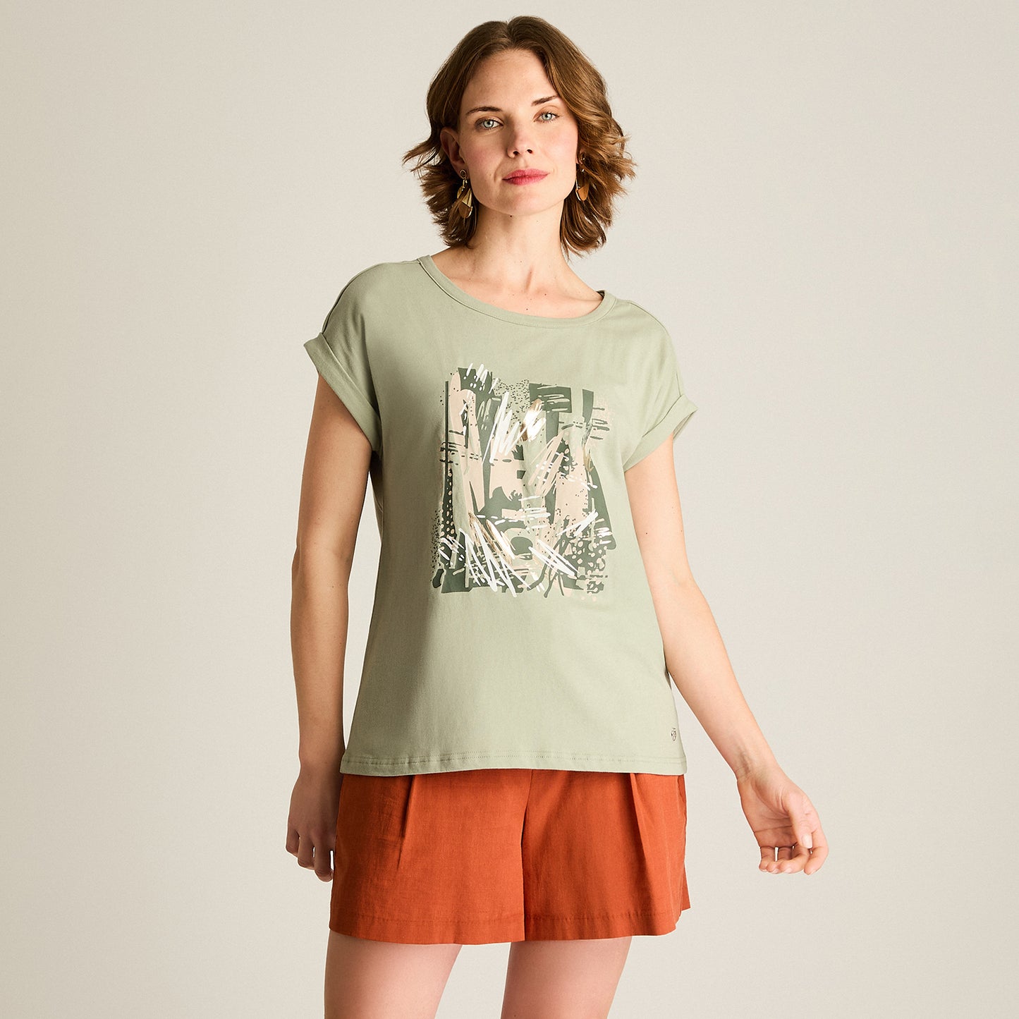 Polera Menta Manga Corta Elasticidad Media Sin Forro Calce Normal