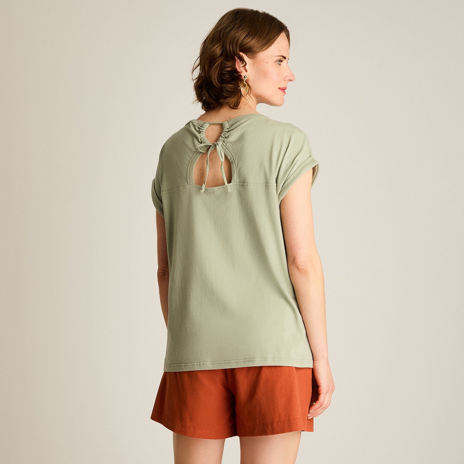 Polera Menta Manga Corta Elasticidad Media Sin Forro Calce Normal