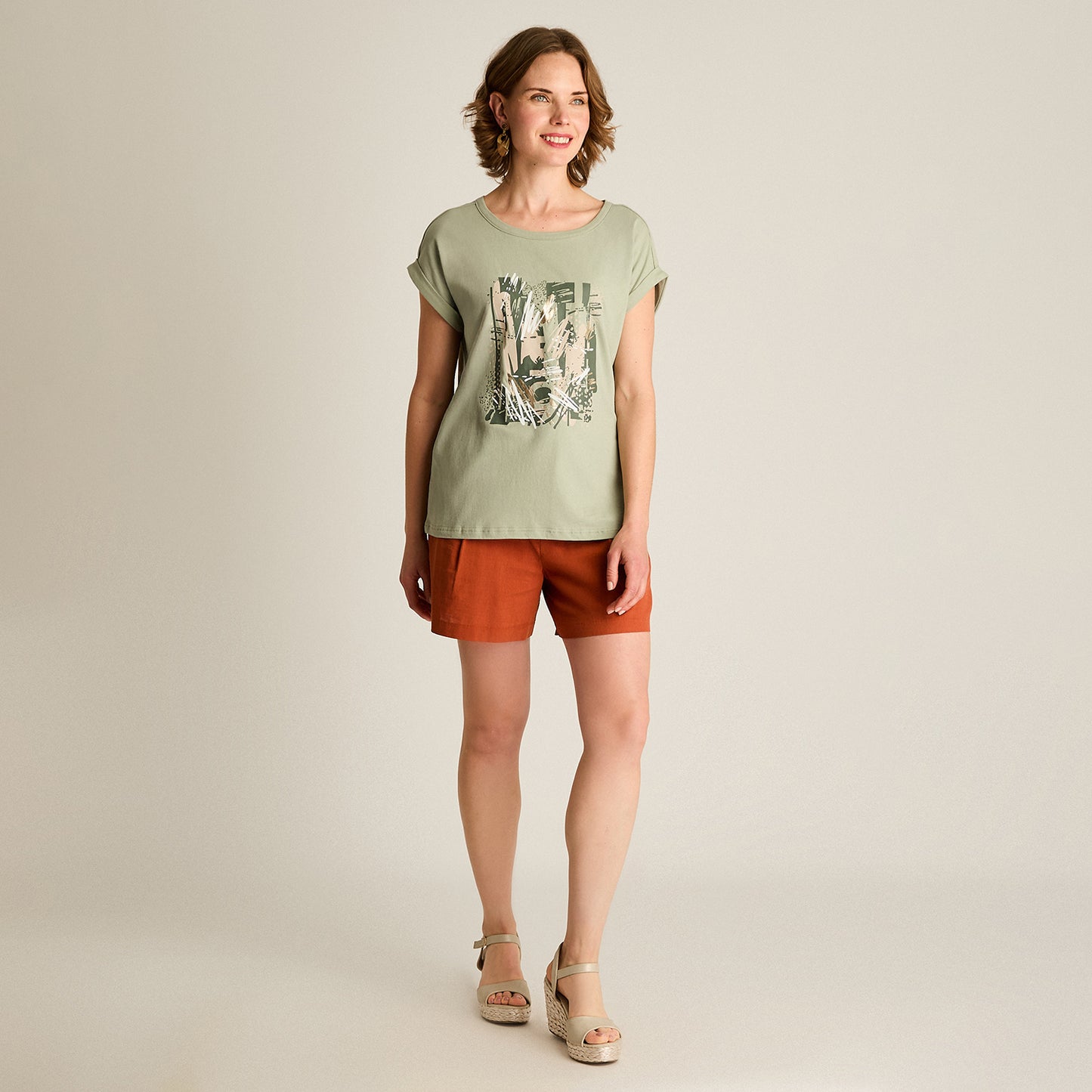 Polera Menta Manga Corta Elasticidad Media Sin Forro Calce Normal