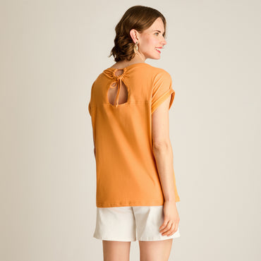 Polera Naranjo Manga Corta Elasticidad Media Sin Forro Calce Normal