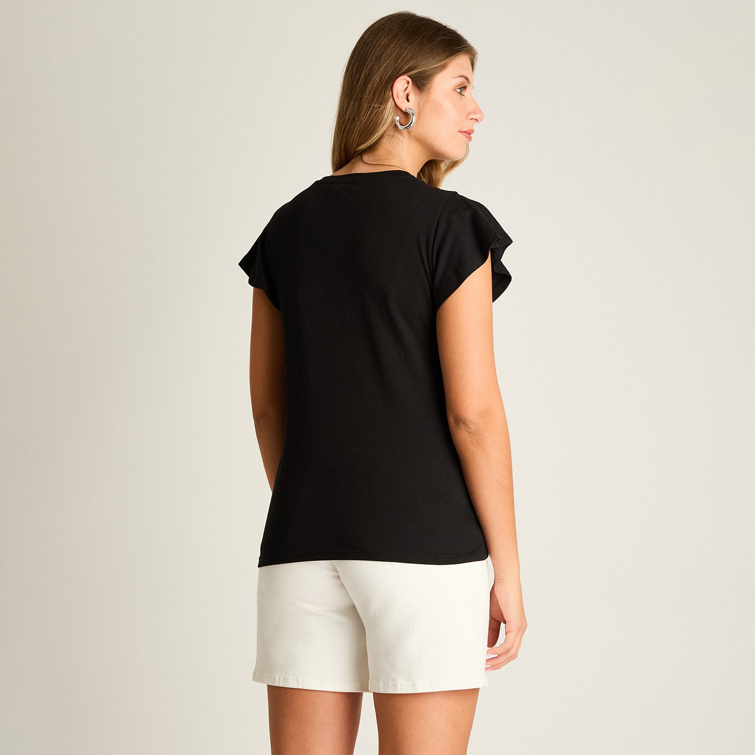 Polera Negro Manga Corta Elasticidad Media Sin Forro Calce Normal