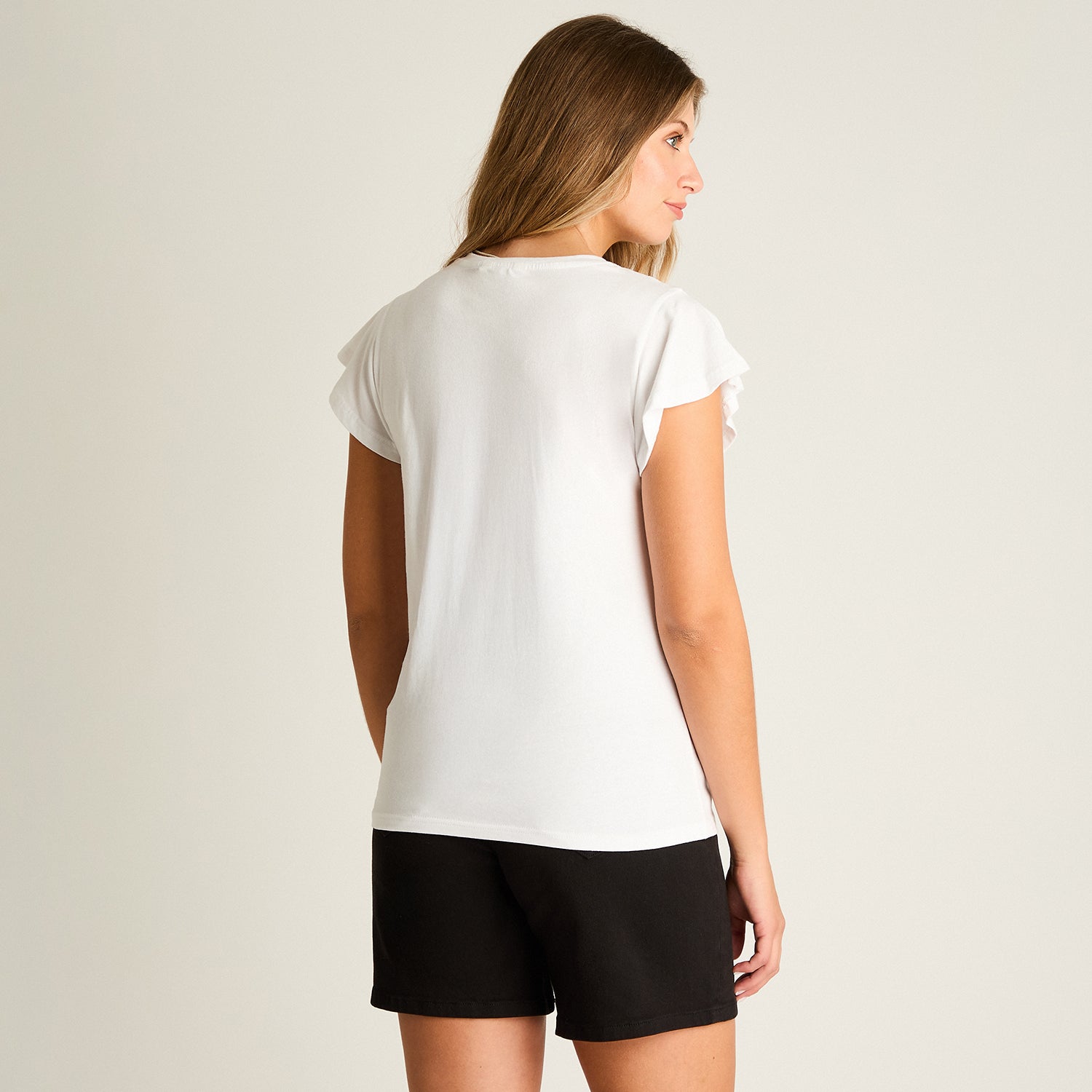 Polera Blanco Manga Corta Elasticidad Media Sin Forro Calce Normal